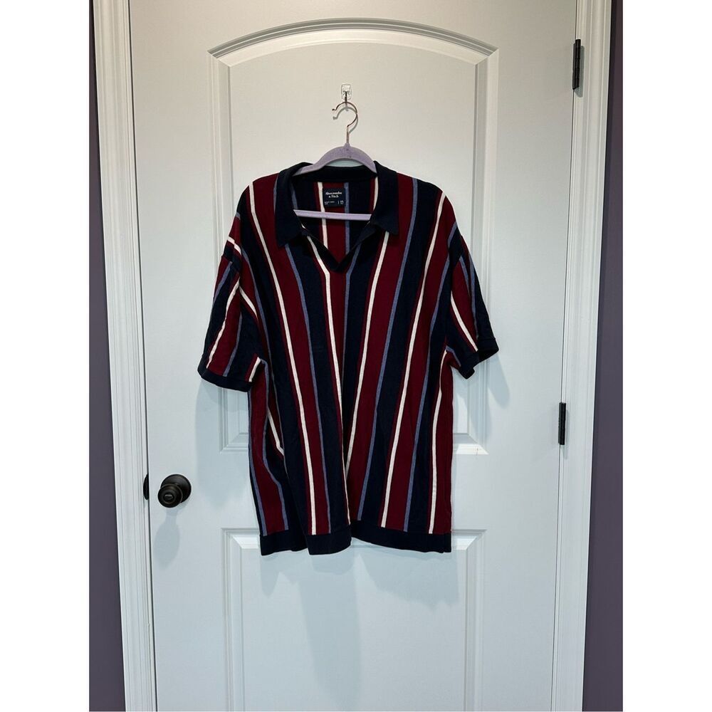 Abercrombie & Fitch Striped Red and Navy Polo Size XXL